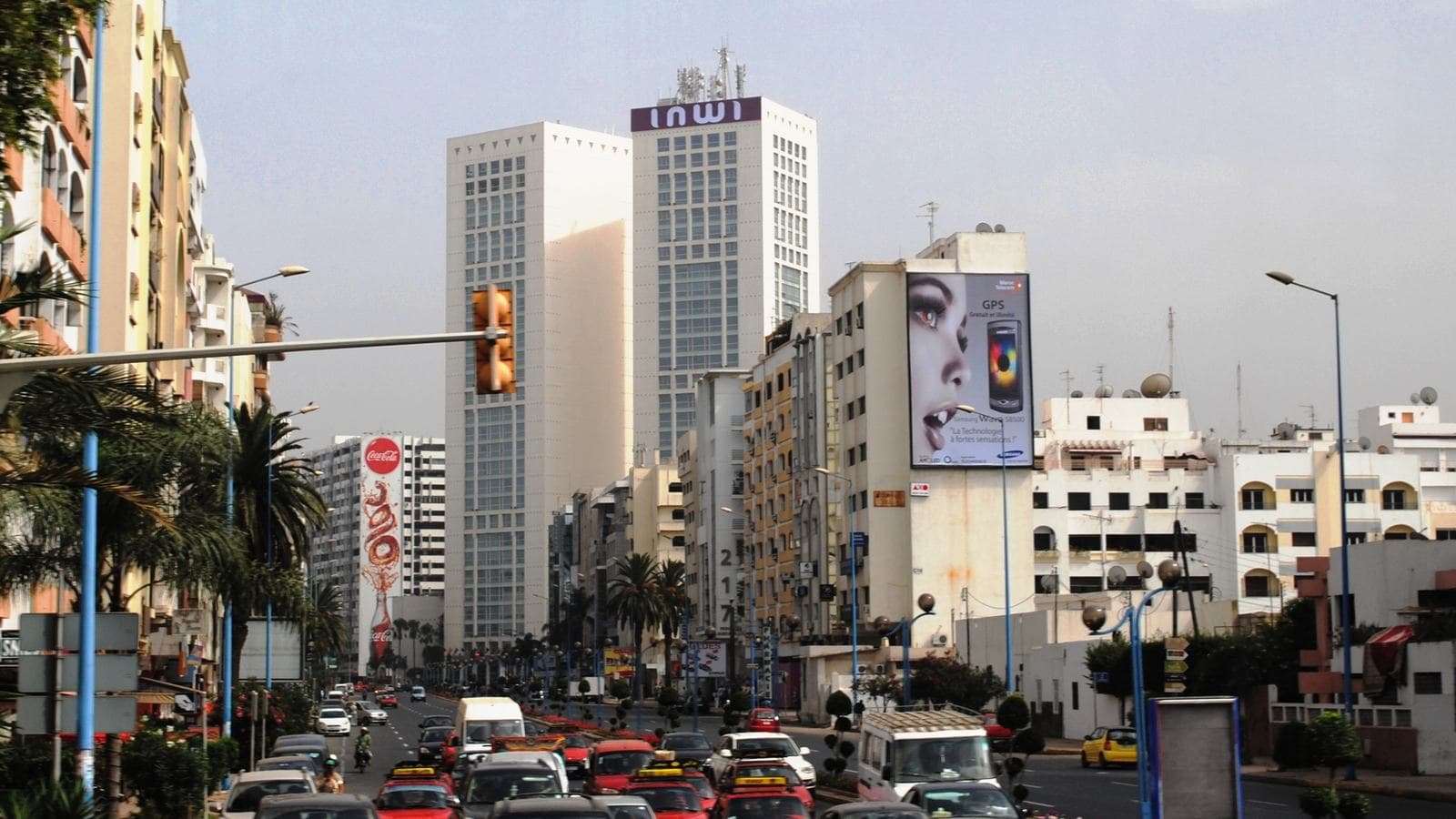 The Twin Center towers above a busy boulevard in Casablanca