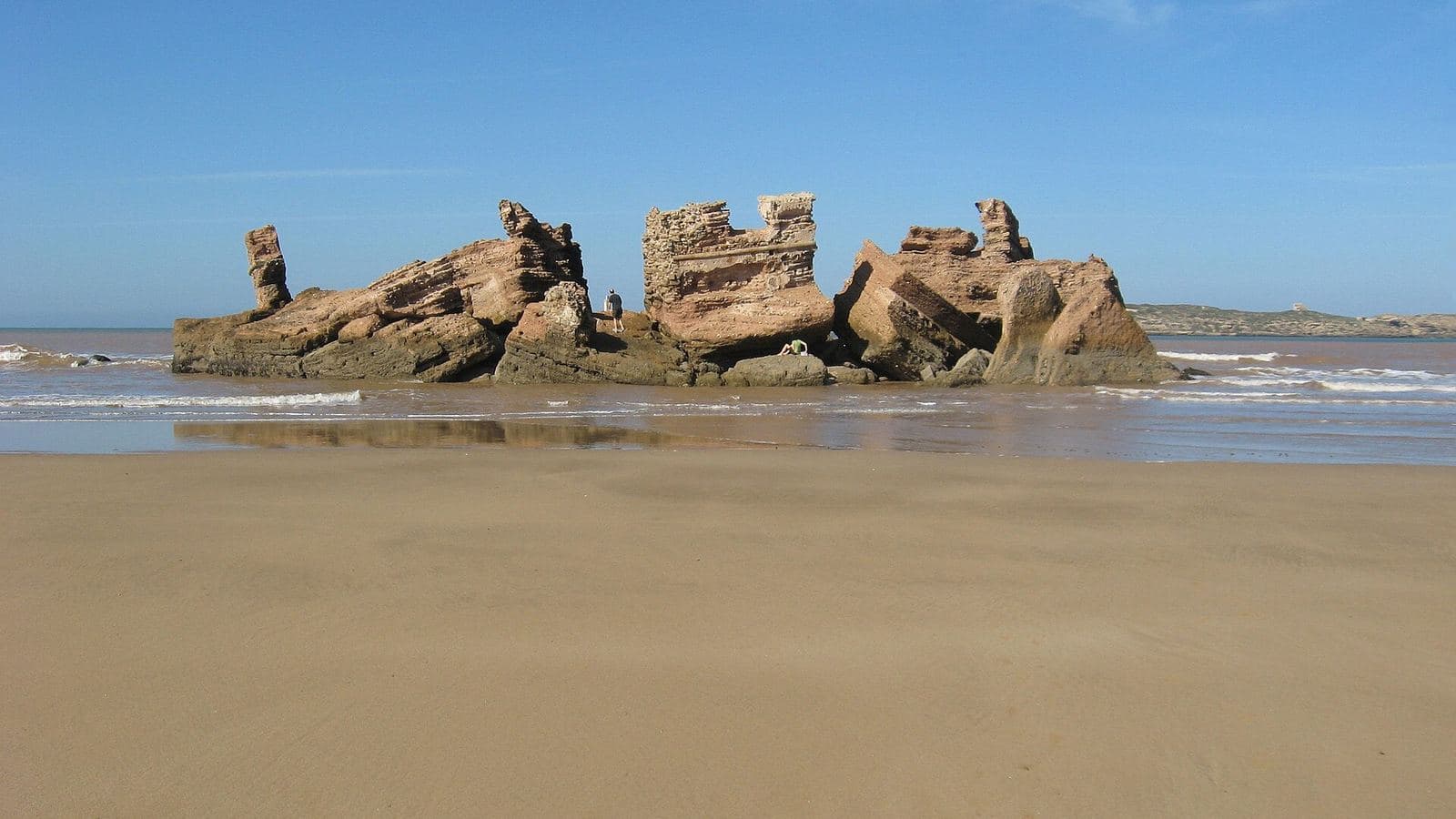 The sand-battered ruins of Borj El Berod on the beach at Diabat, south of Essaouira