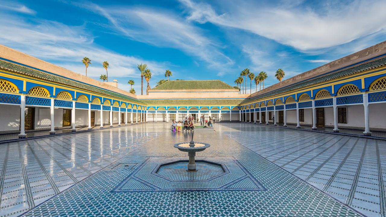 The large tiled courtyard of the Bahia Palace in Marrakech
